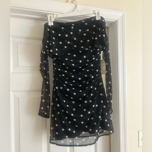 Abercrombie & Fitch Black and White Polka Dot Long Sleeve Dress